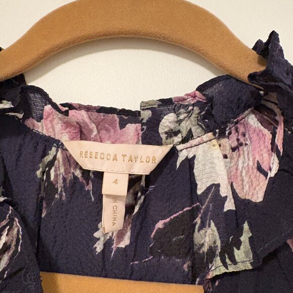 Rebecca Taylor Navy Magnolia Crepe Dress Size 4 - Picture 3 of 8